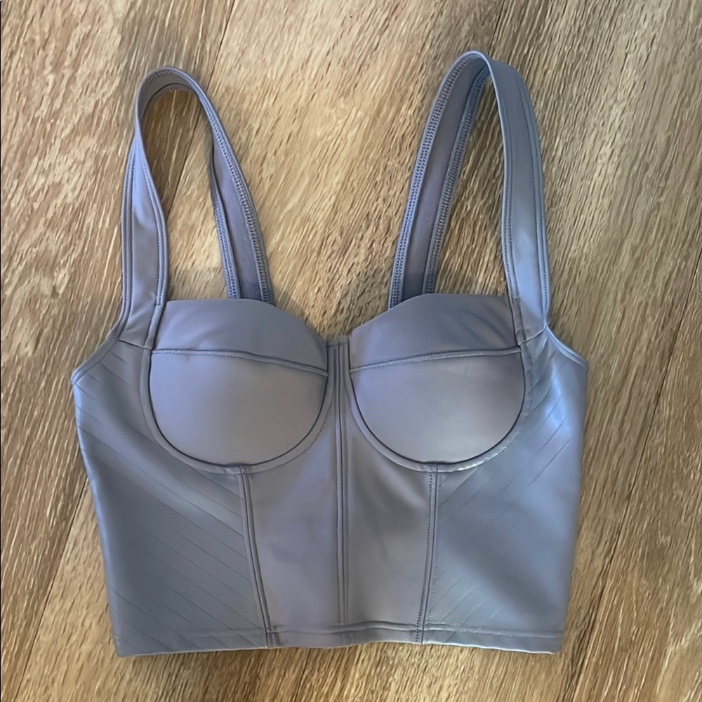 ALO Yoga Gray and Blue Sleeveless Bustier Bodysuit